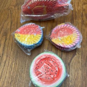 Vintage Set of Indonesian Wooden Coasters and Napkin Holder